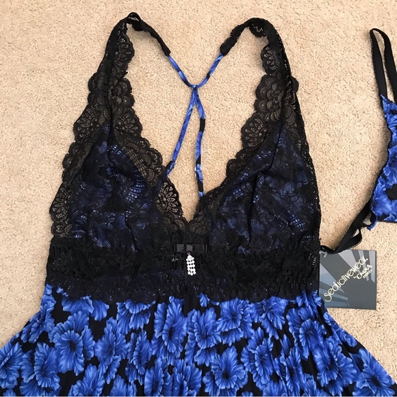 Seductive Wear Cinema Etoile Babydoll Teddy NEW Womens Small Blue Black Lace - Picture 3 of 14